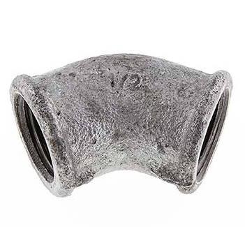 Rp 1/2'' Zinc plated Cast iron 45 deg Elbow Fitting 25 Bar [2 Pieces]