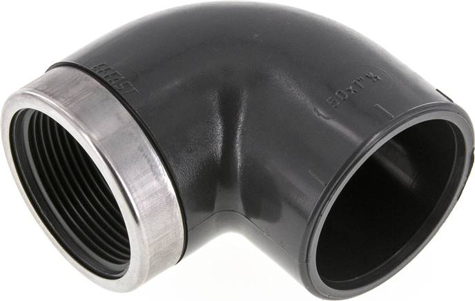 PVC 90deg Elbow Fitting Female Socket 50x61mm x Female Rp 1-1/2'' (Raccord coudé 90deg à emboîtement femelle)