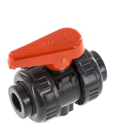 PVC 2-way Ball Valve True Union 16 mm Socket FKM