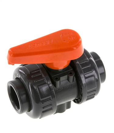 PVC 2-way Ball Valve True Union 20 mm Socket EPDM