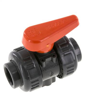 PVC 2-way Ball Valve True Union 20 mm Socket FKM