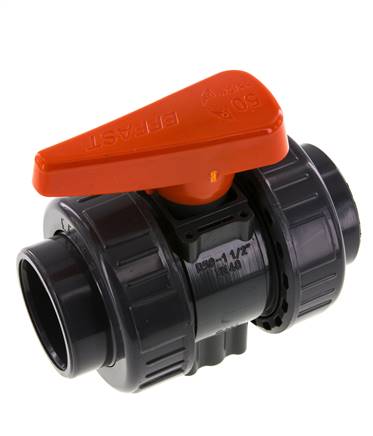 PVC 2-way Ball Valve True Union 50 mm Socket EPDM