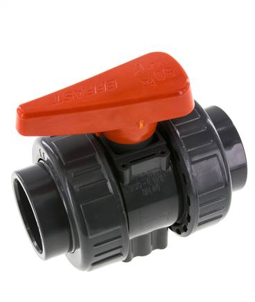 PVC 2-way Ball Valve True Union 50 mm Socket FKM