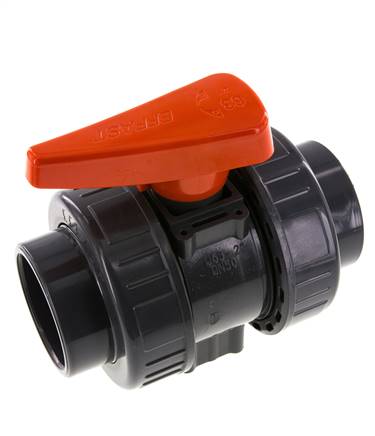 PVC 2-way Ball Valve True Union 63 mm Socket FKM