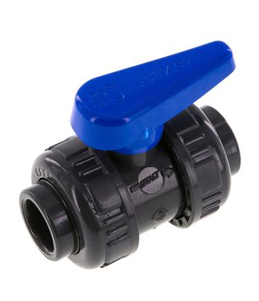 PVC 2-way Ball Valve True Union 20 mm Socket EPDM