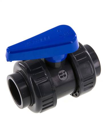 Vanne à Bille PVC 2 Voies Raccord Double Union 32 mm Prise EPDM