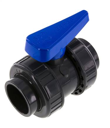 Válvula de bola de PVC de 2 vías Doble Unión 50 mm Toma EPDM