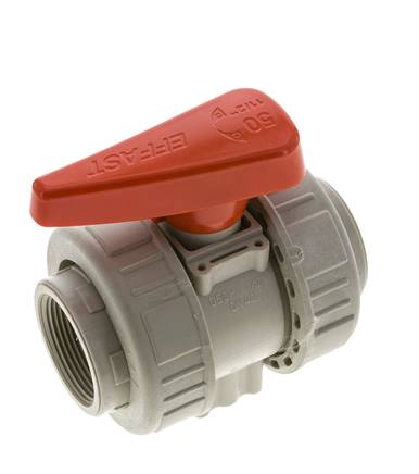 Vanne à boisseau sphérique PP-H 2 voies Raccord Double Union Rp 1 1/2'' FKM