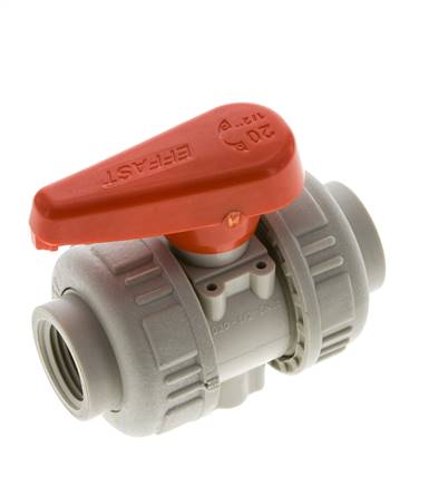 PP-H 2-way Ball Valve True Union Rp 1/2'' EPDM