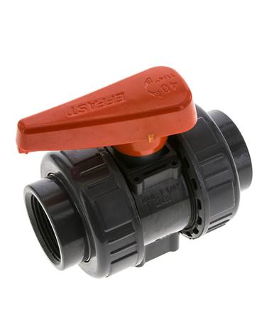 Vanne à boisseau sphérique PVC 2 voies Raccord double union Rp 1 1/4'' FKM