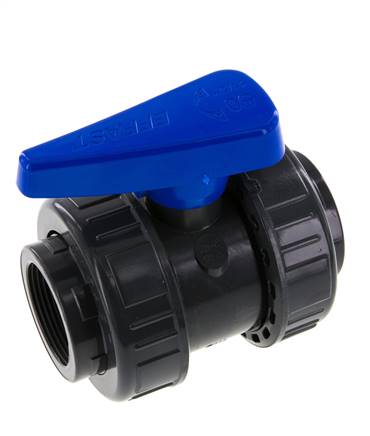 Vanne à Bille PVC 2 Voies Raccord Double Union Rp 1 1/2'' EPDM