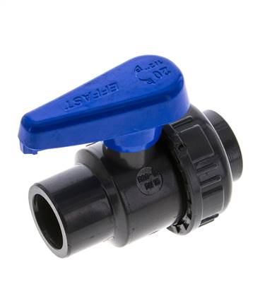 PVC 2-way Ball Valve Single Union 20 mm Socket EPDM