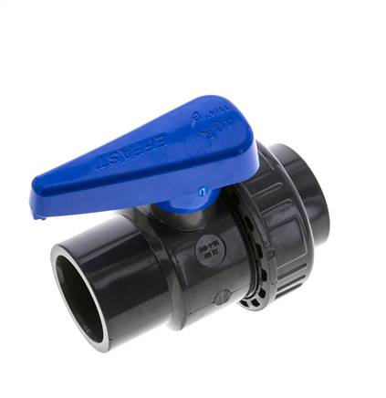 PVC 2-way Ball Valve Single Union 40 mm Socket EPDM