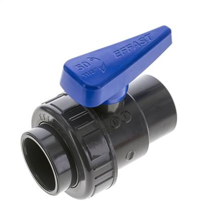 PVC 2-way Ball Valve Single Union 50 mm Socket EPDM