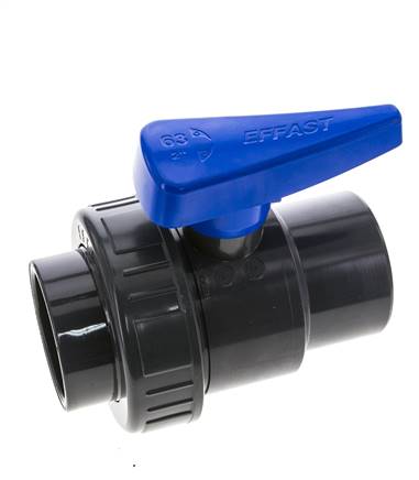 PVC 2-way Ball Valve Single Union 63 mm Socket EPDM