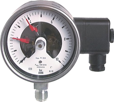 Contactmanometer 1NC/2NO 0..25bar (363psi) Roestvrij staal 100mm Klasse 1 Onder Aansluiting