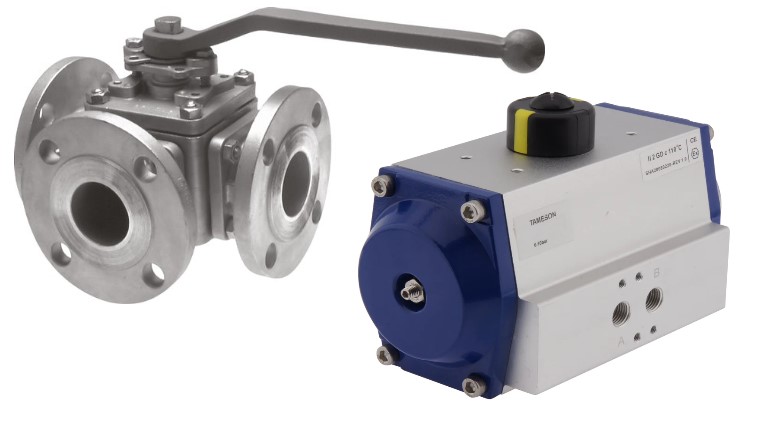 Pneumatic Actuated Flanged Ball Valve 3-Way L-port DN40 PN16 Stainless Steel