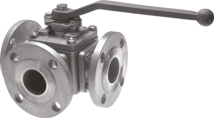 Flanged Ball Valve 3-Way T4-port DN50 PN16 Stainless Steel