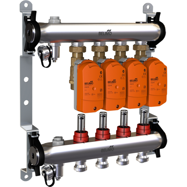 Elektrisch verdeelventiel voor zone messing 6bar/87psi 24 V AC/DC 4 ventielen Belimo