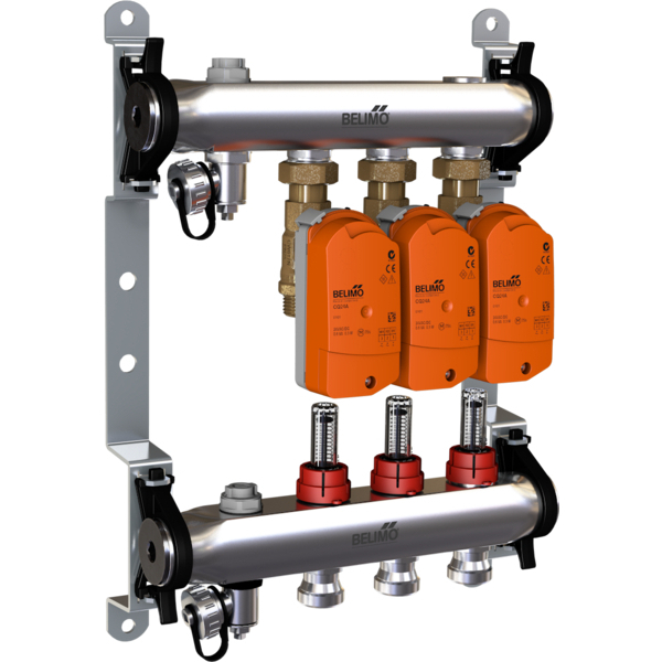 Belimo Manifold 3 x Zone Valves 24VAC/DC 75s MP-Bus 1Nm IP40 Terminal EM-ECQ-03F/CQ24A-MPL-T