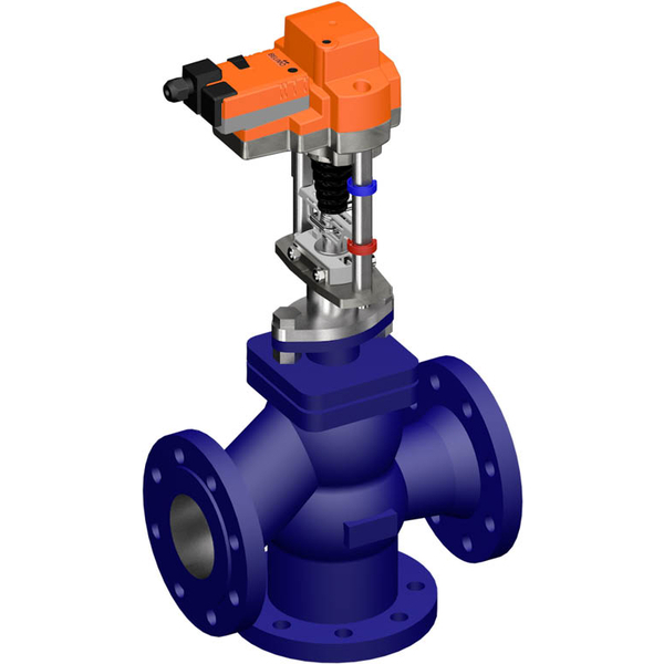 Belimo 3-Way Globe Valve DN65 Flange 30mm Stroke Kvs63 24VAC/DC 35s 2-10V 2500N IP54 H7065X63-S4/EVC24A-SR