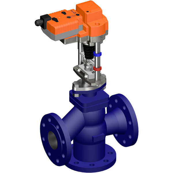 Belimo 3-Way Globe Valve DN80 Flange 30mm Stroke Kvs100 24VAC/DC Fail-Safe 150s MP-Bus 0-10V 2000N H7080X100-S4/AVK24A-MP-TPC