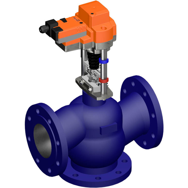 Belimo 3-Way Globe Valve DN15 Flange 15mm Stroke Kvs1 24VAC/DC 150s MP-Bus 0-10/2-10V 1000N IP54 H712R/NV24A-MP-TPC