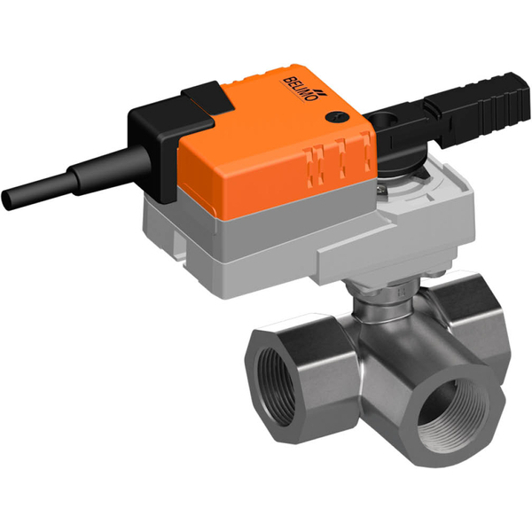 Belimo 3-Way Ball Valve Rp1-1/4 Kvs9 24VAC/DC 90s BACnet/Modbus 5Nm IP40 RJ12 R3032-BL2/LR24A-MOD-J6