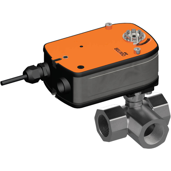 Belimo 3-Way Ball Valve Rp1-1/4 Kvs9 24VAC/DC Fail-Safe 75s 2-point 4Nm IP54 SPDT R3032-BL2/LRF24-S