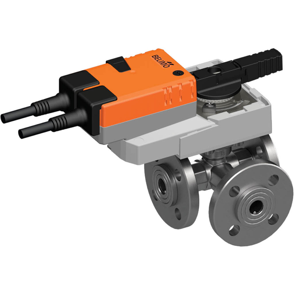 Belimo 3-Way Ball Valve DN25 Flange Kvs26 24VAC/DC 90s BACnet/Modbus 5Nm IP40 R7025R-B2/VLR24A-LP1