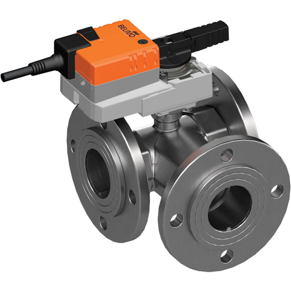 Belimo 3-Way Ball Valve DN50 Flange Kvs49 24VAC/DC 90s BACnet/Modbus/MP-Bus 10Nm IP54 R7050R-B3/NR24A-MOD