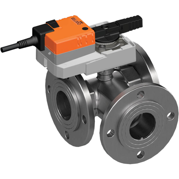 Belimo 3-Way Ball Valve DN50 Flange Kvs49 100-240VAC 90s 2/3-point 20Nm IP54 R7050R-B3/SR230A