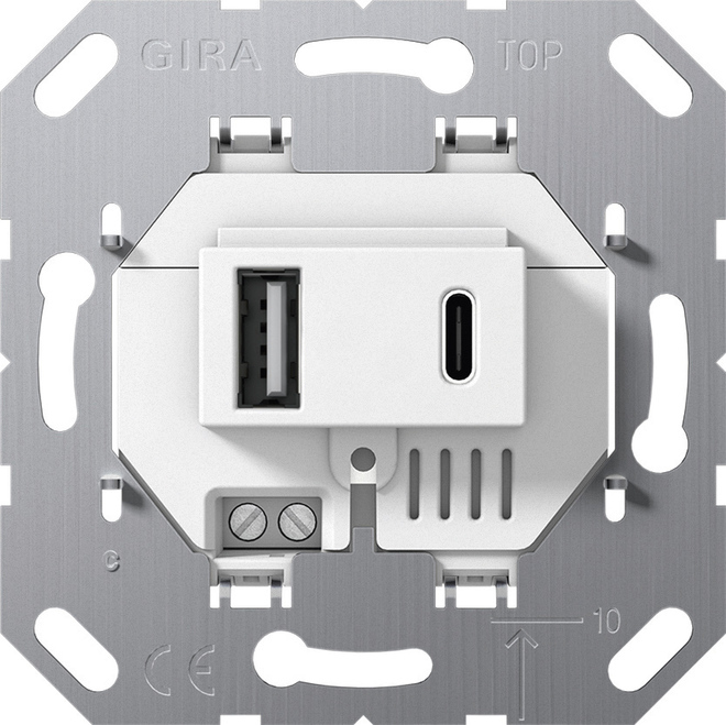 Gira USB-Netzteil 2-Port Typ A/C Wandsteckdose Weiß - 234900