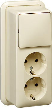 Gira Combination Switch with Dual Wall Socket and Built-In Grounding - 018610