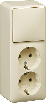 Gira Combi Switch 2X Socket Wall Mount Cream White - 018612