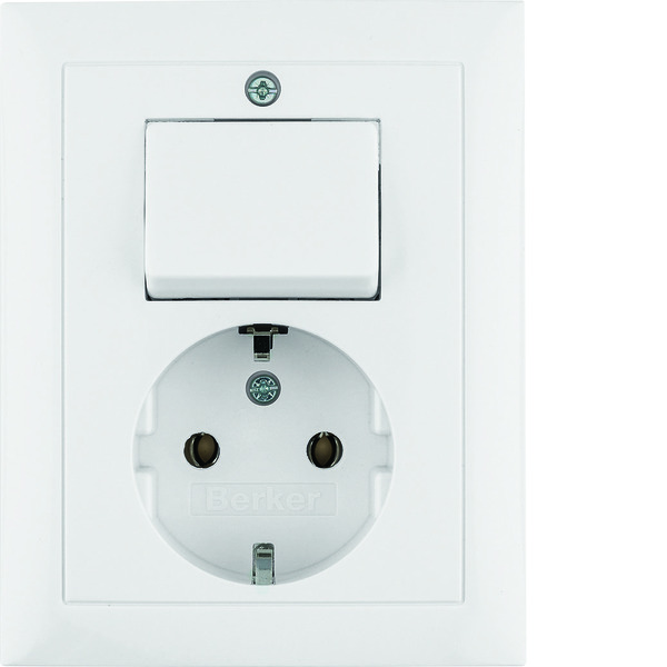 Hager Berker Combination Switch Socket Outlet Polar White Glossy - 6143568949