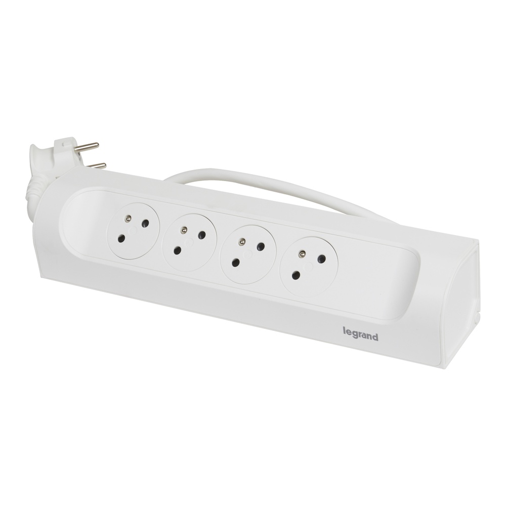 Legrand Enchufe Montable a 90 Grados 4x2P Con Toma de Tierra Cable de 1m Blanco (Enchufe Europeo) - 049404