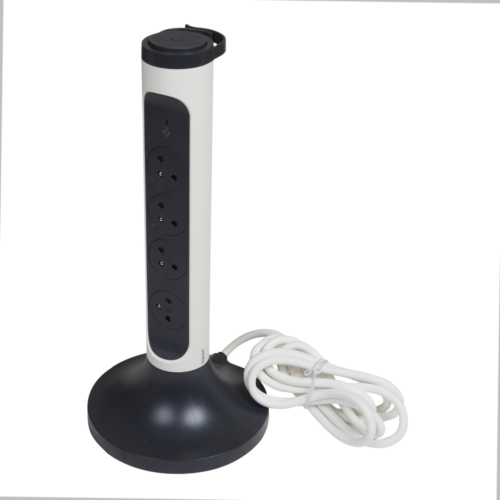 Enchufe vertical TKD 4xPA 2m OSB blanco y negro (Enchufe Europeo) - 049410