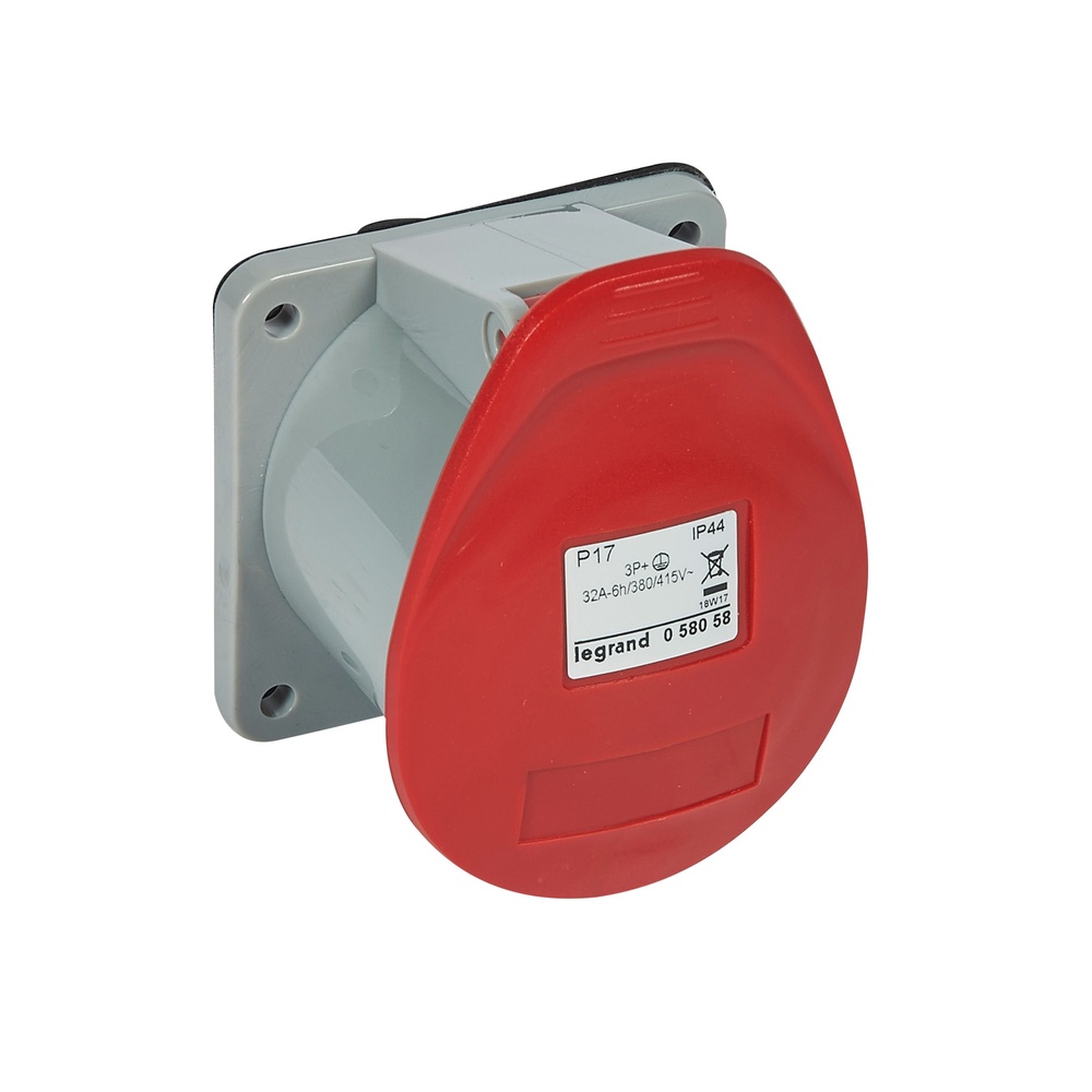 Prise encastrée Legrand 400V 32A 4P droite P17 IP44 - 058058