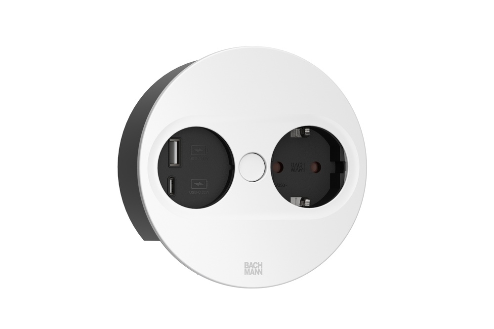 Bach Twist2 230V Con USB Cargador Redondo Blanco 2m (Enchufe Europeo) - 946.204