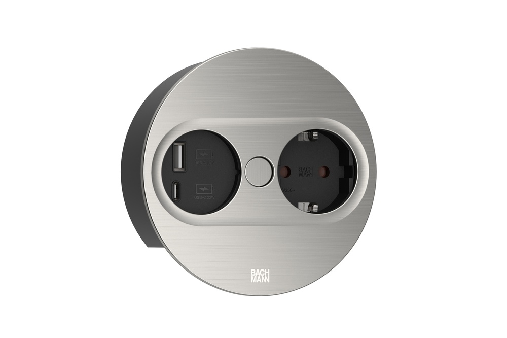 Bach Twist2 230V With USB Round Stainless Steel (European Socket) - 946.004