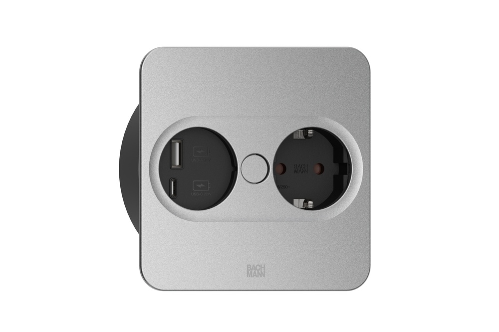 BAC Twist 2 1x230V RA und 1x USB Silver Square Ladegerät - 946.013