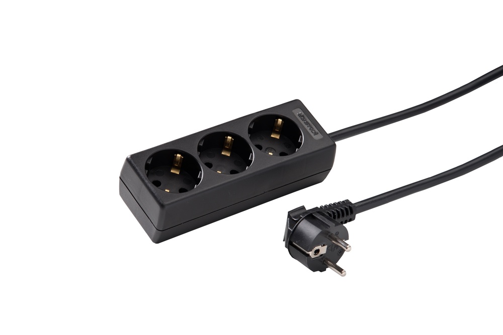Martin Kaiser 3-Way 45-Degree Socket With 1.5M Black Cable (European Socket) - 1045ZL/15W/SW