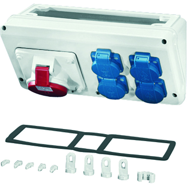 Hensel MI Caja de conexiones 1x16A 5P 400V CEE 4x16A 2P 230V Schuko - MI CB 16