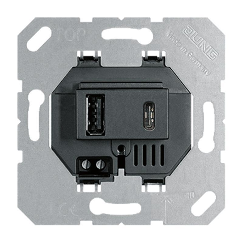 Jung USB Charging Socket Type A and C Black - USB15CASW
