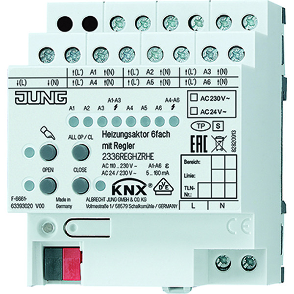 Jung KNX Calefacción Actor Regulador integrado 230/24V 6 vías - 2336REGHZRHE