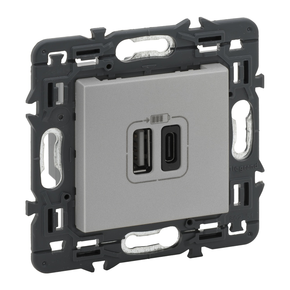 Legrand Afsluiter 2XUSB Type A+C Compleet Toestel Alu Met Schroef - 741332