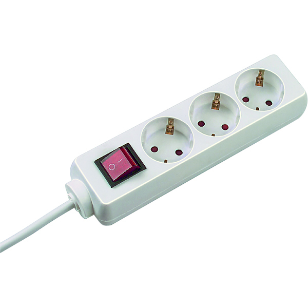 Selly 3x230V Plug Socket With Switch and 1.5m Cord White (European Socket) - 384.272S