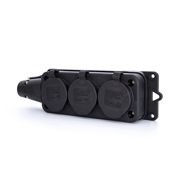 Power Solid 3-Wege-Gummi-Steckdose IP44 Schwarz (Europäische Steckdose) - PWC163VR
