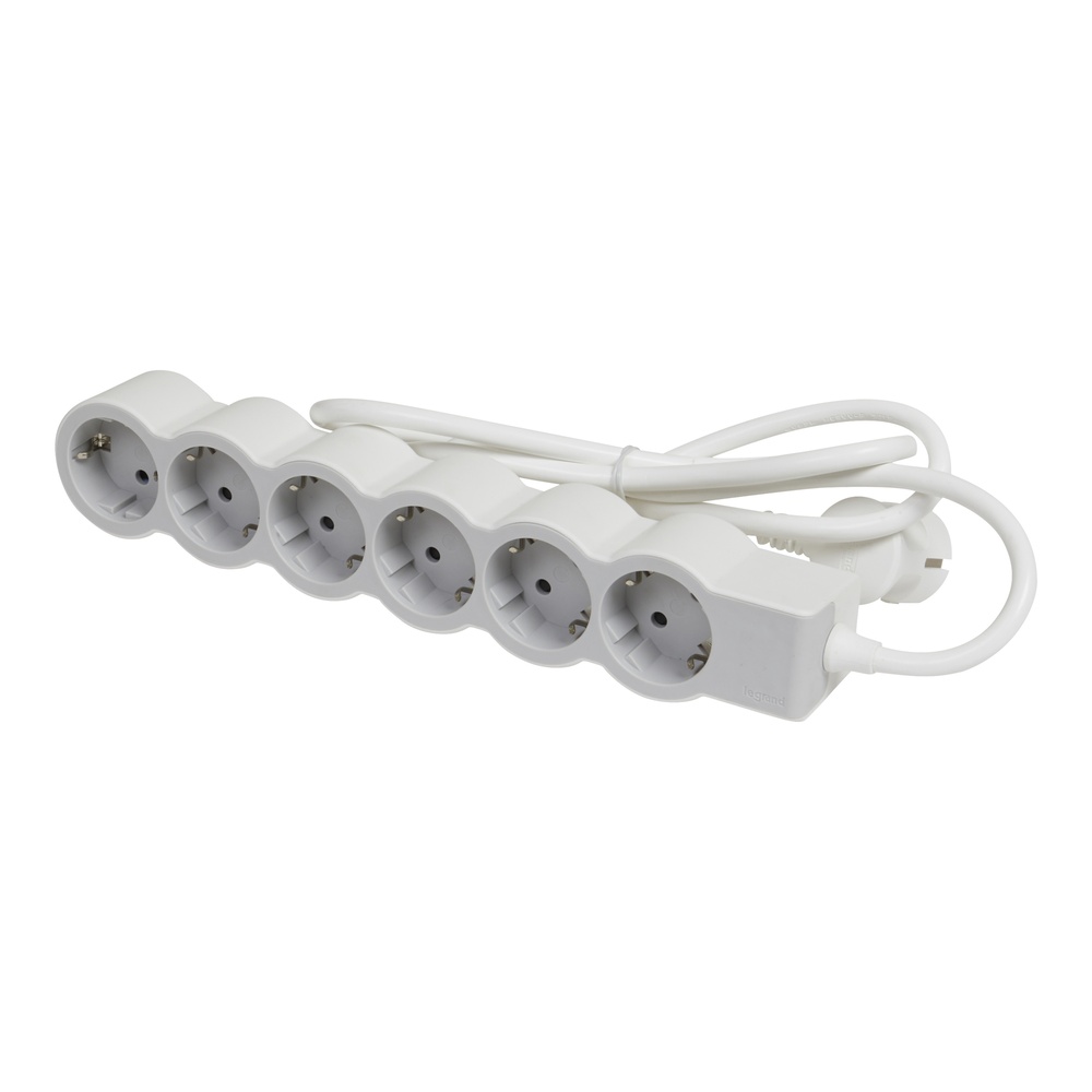 Legrand Standard Socket 6x2P+A 1.5m Cord - White-Grey (European Socket) - 694557